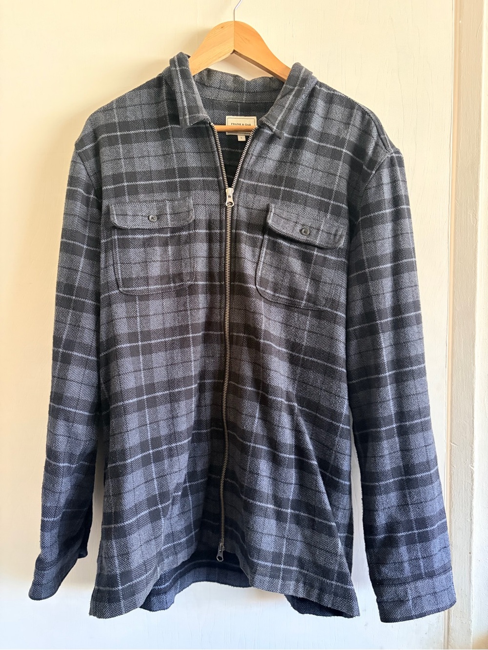 Frank & Oak - Men's Black/Blue Plaid Zip-Front Jacket
